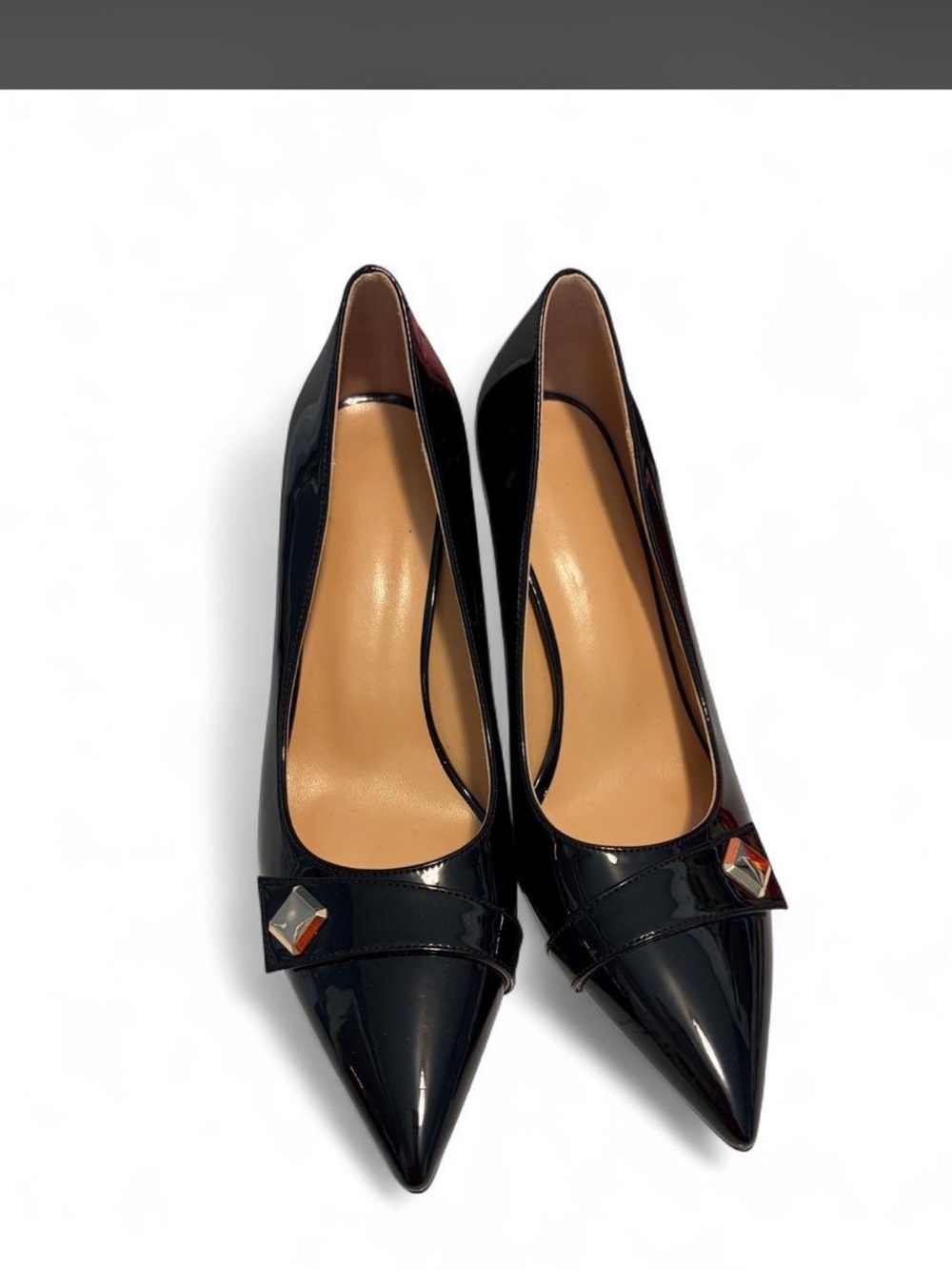 Dream Pairs Black Patent Pointed Toe Heels with Stud Detail